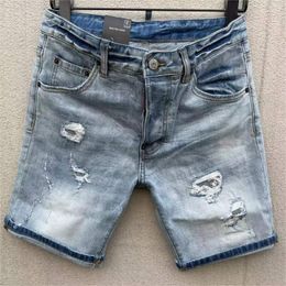Men's Jeans Fashion Hole Spray Painting Short Trendy Moto&Biker High Street Casual Denim Fabric Shorts D070