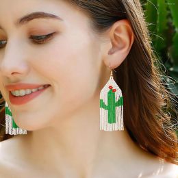 Dangle Earrings Plant Succulent Cactus Rice Beads Bohemian Exaggerated Hand-Woven Tassel Bead For Women Brincos Feminino Luxo