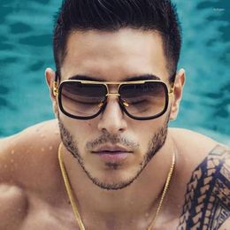 Sunglasses 2023 Fashion Big Frame Men Square Metal Sun Glasses Women Retro Vintage High Quality