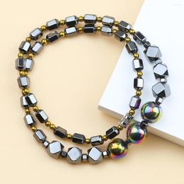 Pendant Necklaces Black Faceted Men's Necklace Fashion Natural Hematite Stone Colourful Round Beads Jewellery Accessories For Daily Wear