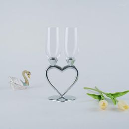 Wine Glasses Oh Trend 2PCS/Set Double Heart Shaped Metal Stand Champagne Glass Love Romantic Wedding Anniversary Crystal Goblet