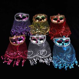 Party Masks 10pcs Women Girls Veil Mask Masquerade Belly Dance Mystery Princess Masks Costumes Party Easter Birthday Halloween L230803