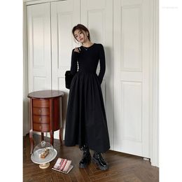 Casual Dresses 2023 Black Vintage Maxi Wedding For Women Clothing O Neck Office Lady Pockets Bodycon Midi Dress Autumn Winter