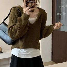 Women's Sweaters Sweater Women Lazy Wind Pullover Lapel Short South Korea Navy Collar Thread Soft Waxy Age Reducing Knitwear