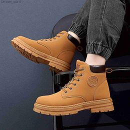 Boots New Autumn Men's Leather Boots Classic Fashion Durable Waterproof High Top Boots Soft Sole Anti slip Yellow Ankle Boots Z230803