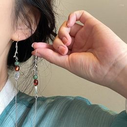 Dangle Earrings 2023 Creativity Traditional Exquisite Jade Branch Pendant Long Tassel Niche Design Elegant Women's Jewelry Gift