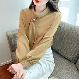 Women's Blouses Khaki Chiffon Shirt Long Sleeve Top 2023 Autumn Fall Trendy Design Sense Office Lady All-Matching Blusas