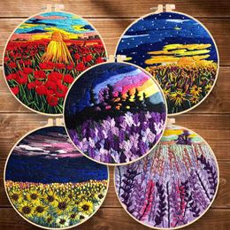 Chinese Style Products DIY Embroidery Flower Landscape Handwork Needlework for Beginner Cross Stitch Ribbon Painting Embroidery Hoop Home Decor