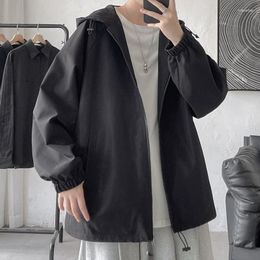 Men's Jackets 2023 Spring Autumn Casual Solid Colour Fashion Loose Long Sleeve Hooded Jacket Men Zipper Coat Cardigan Outwear White