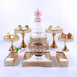 Other Bakeware 4-9pcs Crystal Metal Cake Stand Set Acrylic Mirror Cupcake Decorations Dessert Pedestal Wedding Party Display Tray226v