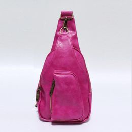 Women Chest Bag Pink Sling Retro PU Leather Fanny Pack Bohemian Wide Shoulder Straps Crossbody Holder Money Pouch