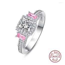 Cluster Rings 4mm 2mm 2 Powder Zircon Princess Cut Ring 925 Jewelry Pave Setting Crystal Bijoux Femme