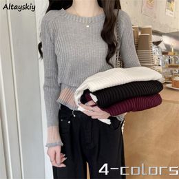 Women's Sweaters Patchwork Design Long Sleeve Pullovers Women Autumn Cosy Slim Cropped Casual Pull Femme Simple Tender Office Ladies Fashion