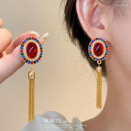 Dangle Earrings Women's Vintage Elegant Cubic Zirconia Earring Exquisite Korean Style Jewellery Classic Chain Tassels Trendy Jewelry