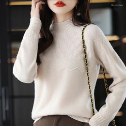 Women's Sweaters Pullover Elegant Fall/Winter Pure Wool Sweater Casual Loose Ladies Tops Overside Half Turtleneck Cashmere Knitwear