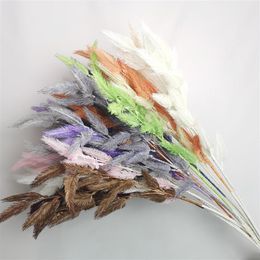 5pcs lot 3 Fork Plastic Artificial Feather Maple Fake Flowers for Wedding Flower Arrangement el Meichen Decorative 76cm Long296y