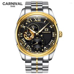 Wristwatches Carnival Brand Fashion Roman Dial Mechanical Watch For Men Luxury Stainless Stee Waterproof Luminous 24 Hour Skeleton Watches