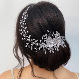 Hair Clips Luxury Wedding Headbands Silver Plated Metal Flower Combs Hairbands Sparkly Rhinestone Pearl Headwear Bride Jewelry