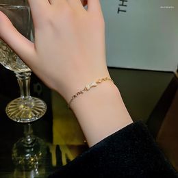 Link Bracelets Light Luxury Small And Simple Pearl Bow Bracelet Women's Versatile Temperament Pullable Zircon