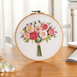 Chinese Style Products Floral Bouquet Embroidery DIY Handcraft Cross Stitch Set Materials Package Embroidery Hoop Sewing Supplies Decor