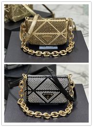 Designer Luxury Crystal 1BD329 Satin Gold Small Shoulder crossbody Bag Quilted leather 7A Quality