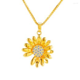 Pendant Necklaces Vintage Gold Colour Sunflower For Women Luxury Wedding Jewellery Girls Friendship Birthday Gifts