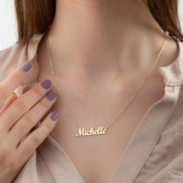 Pendant Necklaces Private Custom Stainless Steel Name Necklace Personalised Letter Gold Pendant Necklace Fashion Gifts for Men and Women 230802