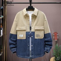 Men's Jackets Patch Colour Denim Jacket Men Vintage Jean Coats Streetwear Fashion Outerwear Cotton Bomber