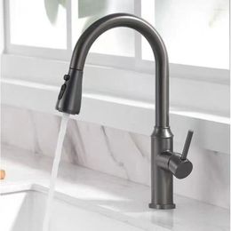 Kitchen Faucets Grey Pull Out Water Faucet High Arc Sink Mixer Tap With Stream Sprayer Head