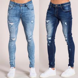 Mens Skinny Jeans Super Skinny Jeans Men Ripped Stretch Denim Pants Elastic Waist Big Size Asian Size328g