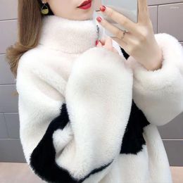 Women's Hoodies In The Winter Of 2023 Female Imitation Lambs Wool Thickening Brim Fur Coat Particles Which Black And White Color Fleece