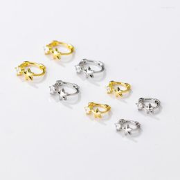 Hoop Earrings 925 Sterling Silver Single Zircon Star Tiny Round Small Ear Buckle Huggie Korean Jewelry Girl Kids Daught