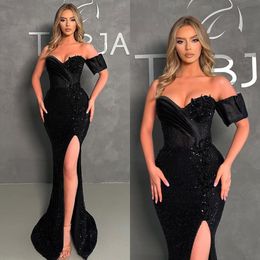 Black Mermaid Elegant Evening Sweetheart Sequins Formal Party Prom Dress Pleats Split Dresses For Special Ocn es