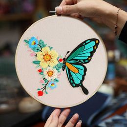 Chinese Style Products Diy Embroidery for Beginners Adults Complete Hand Embroidery Set with Butterfly Hoop Cross Stitch Needlework Crafts