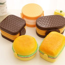 Lunch Boxes Hamburger Lunch Box Double Tier Cute Burger Bento Lunchbox Microwave Food Container Fork Tableware Set Owl Compartment 230802