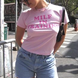 Women's T-Shirt Y2K Grunge Aesthetic Gothic Punk Tshirt Pink Letter Print Women Summer Graphic Print Crop Top Slim Short Sleeve Fashion Clothing 230802