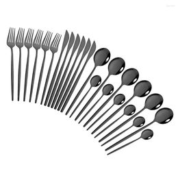 Dinnerware Sets 24pcs Black Mirror Western Set Stainless Steel Tableware Cutlery Home Fork Knife Spoon Flatware Silverware