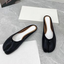 Slippers Summer Split Toe Baotou Half Tow Women's Leather Flat Bottom Wearing Horseshoe Sandals And Pig Hoof Muller Shoes Women