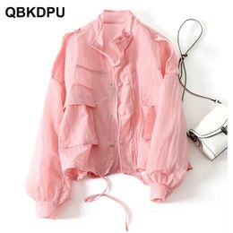 Women's Jackets Pink Thin Sunscreen Short Jackets Womens Loose Oversized White Unlined Coat Spring Summer Green Chaqueta Korean Bomber Outwear 230803