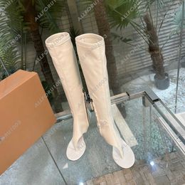 Designer-hohe Overknee-Stiefel für Damen, weiße Stiefel, Flip-Flops, kniehohe Stiefeletten mit offenem Zehenbereich, hohe Gladiator-Schuhe mit weißem Oberschenkel und dünnem Absatz und spitzer Zehenpartie, Größe EUR 35–39