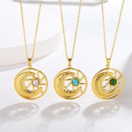 Pendant Necklaces Moon Necklace Gold Colour Stainless Steel Sun Artificial Turquoise Chocker Fashion Jewellery Accessories For Women Gift