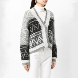 Women's Knits Fashion Cardigan Woman 2023 Loose Short Warm Sweater Light Luxury Casual Wool Cashmere Intarsia Female Top