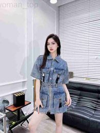 Women's Two Piece Pants Designer Home P 23 Summer New Fashion Cool Individuality Workwear Loose Jean jacket+Denim Skirt Set 6YWN