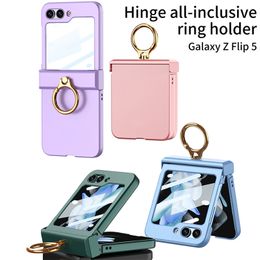 Ring Holder For Samsung Galaxy Z Flip 5 Case Plastic Matte Hinge Shell Protection Cover