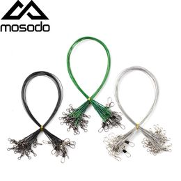 Braid Line Mosodo 60pcs Steel Fishing 30lb Antibite Wire Leader with Swivel Lure Accessory 1245cm Leadcore Leash 230802