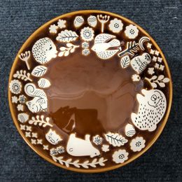 Plates Creative Ceramic Animal Forest Series Deep Soup Plate Circular Disc Dessert Relief Hand-drawn Illustrations