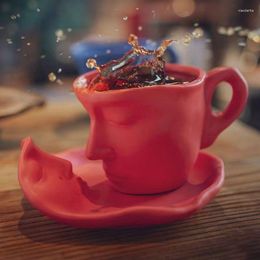 Mugs 250ml Ceramic Face Mug Creative Thinker Coffee Cup With Tray Set Stereoscopic Handmade European Retro