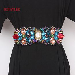 Other Fashion Accessories Geometric Big Crystal Gem Waist Belts Women White Grey Gold Colorful Bead Elastic Waistband Corset Strech Belts 230802