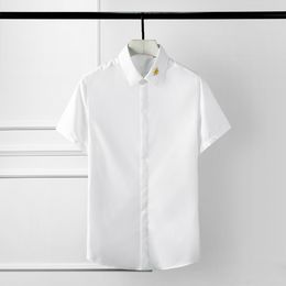 Minglu Summer Bee 3d Embroidery Mens Shirts Plus Size 4xl Short Sleeve Mens Dress Shirts Camisa Masculina Solid Colour Shirts Man