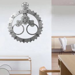 Wall Clocks Classic Creative Wheel Hour Clock Silver Triangle Gear European Style Mounted Round Retro Decor